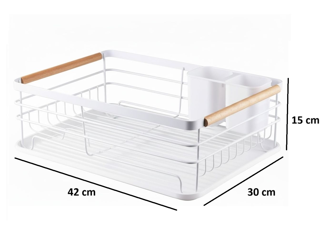 CARLA HOME Dish Drying Rack with Wooden Handles, Removable Cutlery Holder & Drainboard for Kitchen Countertop - Image 4