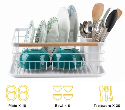 CARLA HOME Dish Drying Rack with Wooden Handles, Removable Cutlery Holder & Drainboard for Kitchen Countertop - Image 5