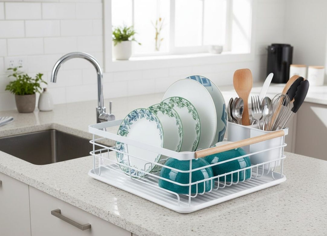 CARLA HOME Dish Drying Rack with Wooden Handles, Removable Cutlery Holder & Drainboard for Kitchen Countertop - Image 6