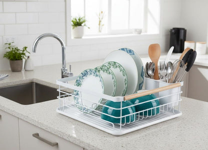 CARLA HOME Dish Drying Rack with Wooden Handles, Removable Cutlery Holder & Drainboard for Kitchen Countertop - Image 6