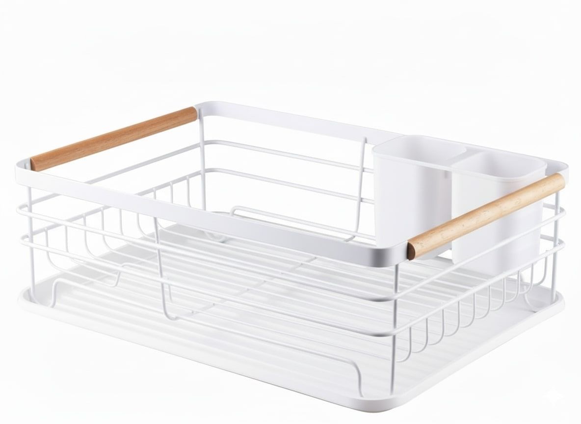 CARLA HOME Dish Drying Rack with Wooden Handles, Removable Cutlery Holder & Drainboard for Kitchen Countertop - Image 7