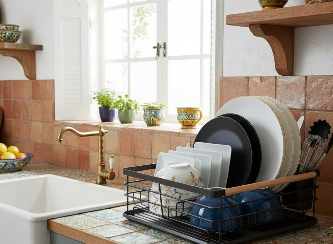 CARLA HOME Dish Drying Rack with Wooden Handles, Removable Cutlery Holder & Drainboard for Kitchen Countertop - Image 2