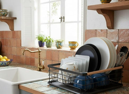 CARLA HOME Dish Drying Rack with Wooden Handles, Removable Cutlery Holder & Drainboard for Kitchen Countertop - Image 2