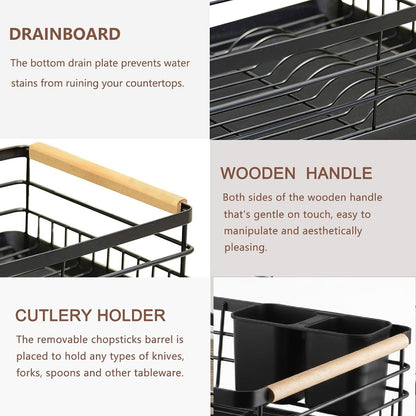 CARLA HOME Dish Drying Rack with Wooden Handles, Removable Cutlery Holder & Drainboard for Kitchen Countertop - Image 3