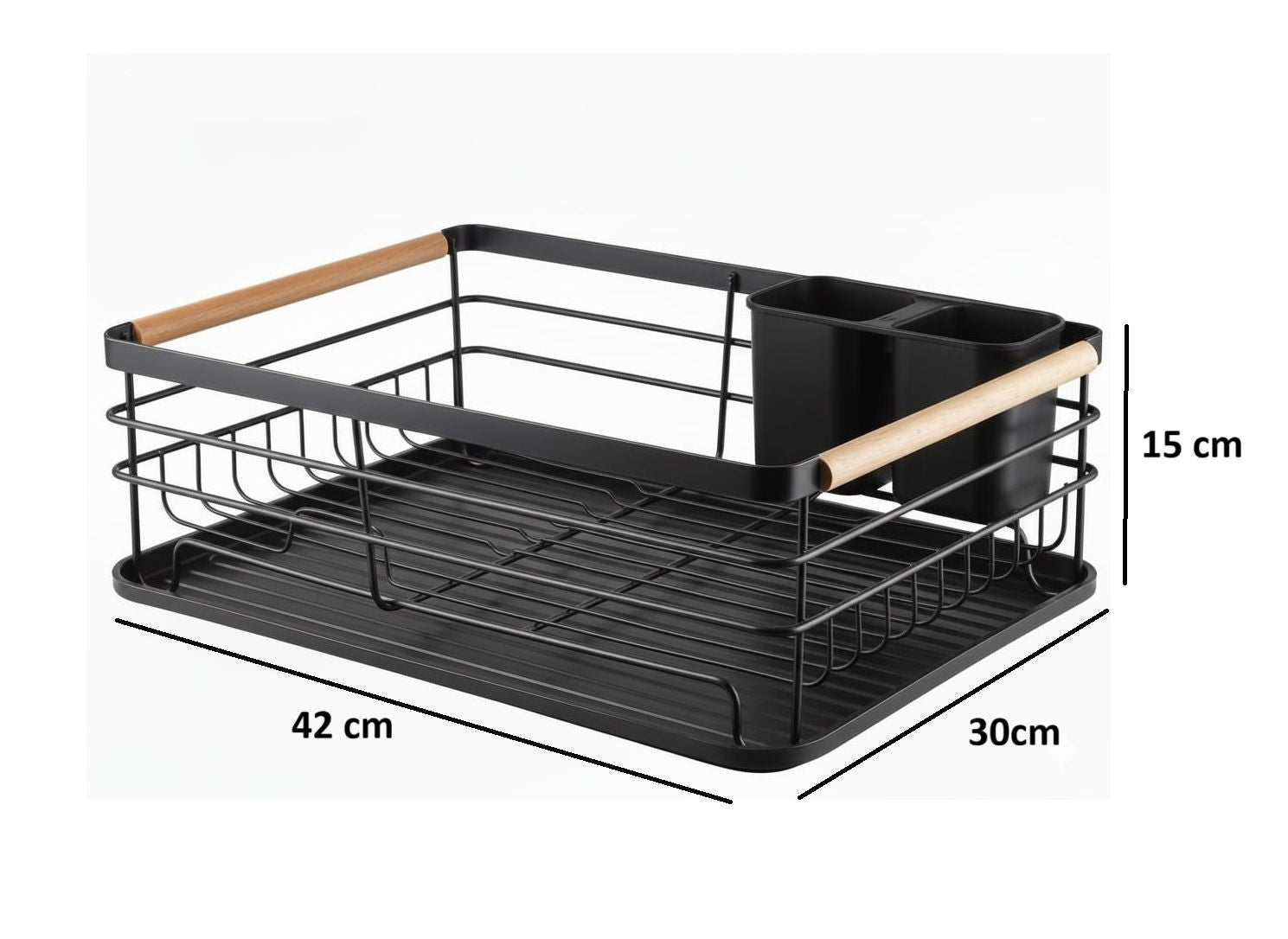 CARLA HOME Dish Drying Rack with Wooden Handles, Removable Cutlery Holder & Drainboard for Kitchen Countertop - Image 4