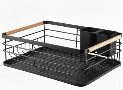 CARLA HOME Dish Drying Rack with Wooden Handles, Removable Cutlery Holder & Drainboard for Kitchen Countertop - Image 7