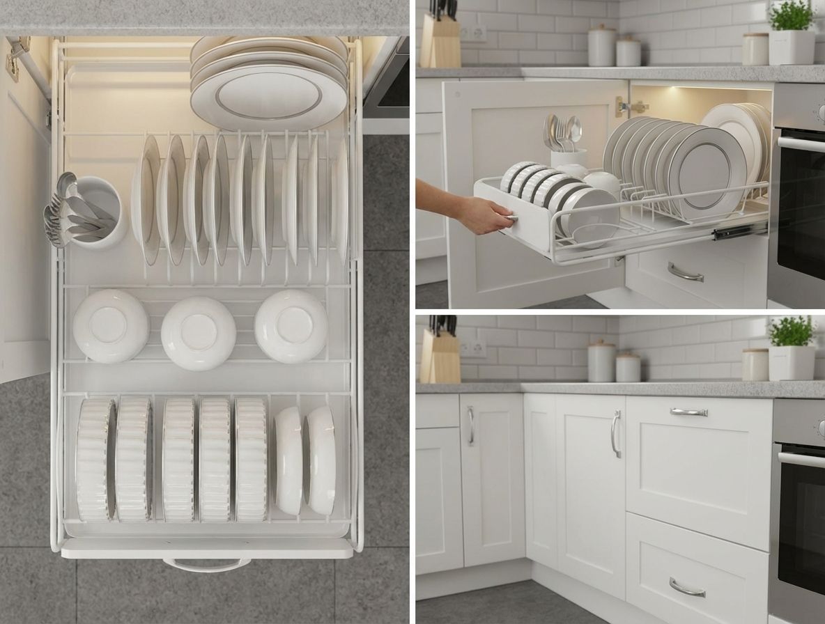 CARLA HOME Pull Out Dish Rack for Kitchen Cabinet with Slide Out Drawer Organizer for Plates, Bowls & Utensils - Image 3