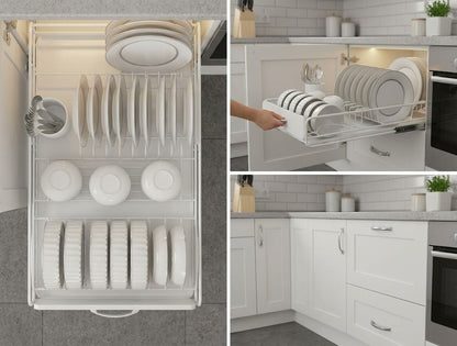 CARLA HOME Pull Out Dish Rack for Kitchen Cabinet with Slide Out Drawer Organizer for Plates, Bowls & Utensils - Image 3