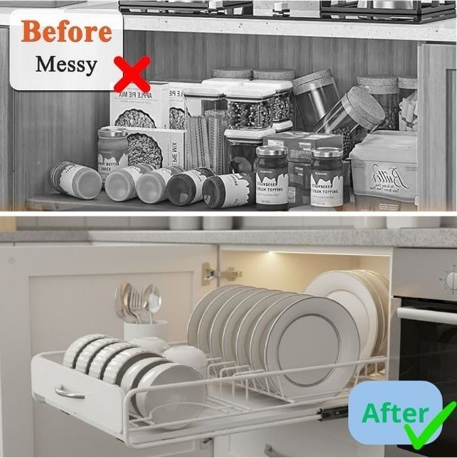 CARLA HOME Pull Out Dish Rack for Kitchen Cabinet with Slide Out Drawer Organizer for Plates, Bowls & Utensils - Image 5