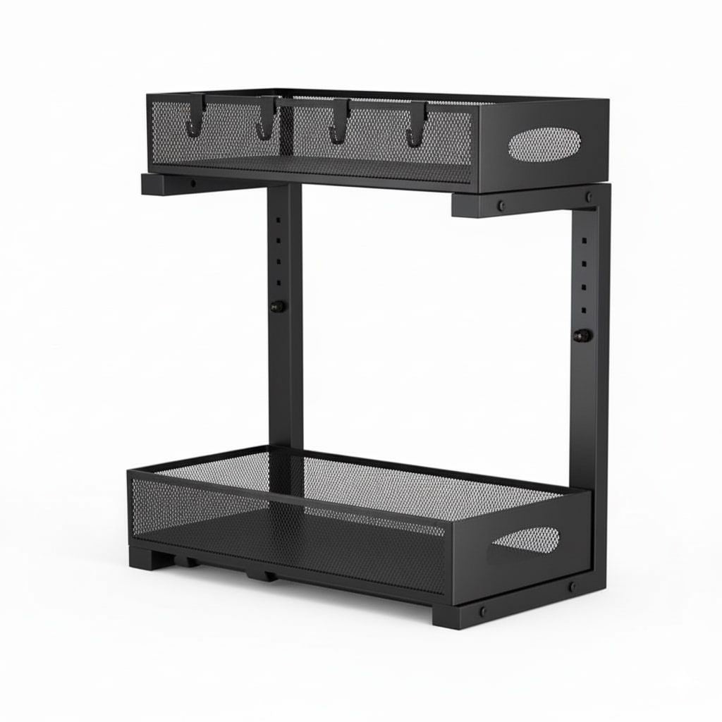 CARLA HOME 2 Tier Under Sink Organizer Pull Out Sliding Cabinet Storage Shelf with Height Adjustable for Kitchen, Bathroom or Laundry Room (Black) - Image 9