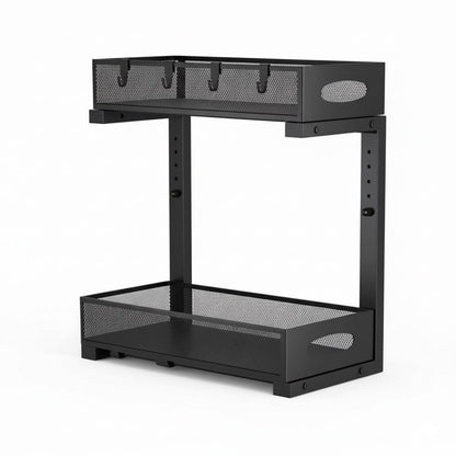 CARLA HOME 2 Tier Under Sink Organizer Pull Out Sliding Cabinet Storage Shelf with Height Adjustable for Kitchen, Bathroom or Laundry Room (Black) - Image 9