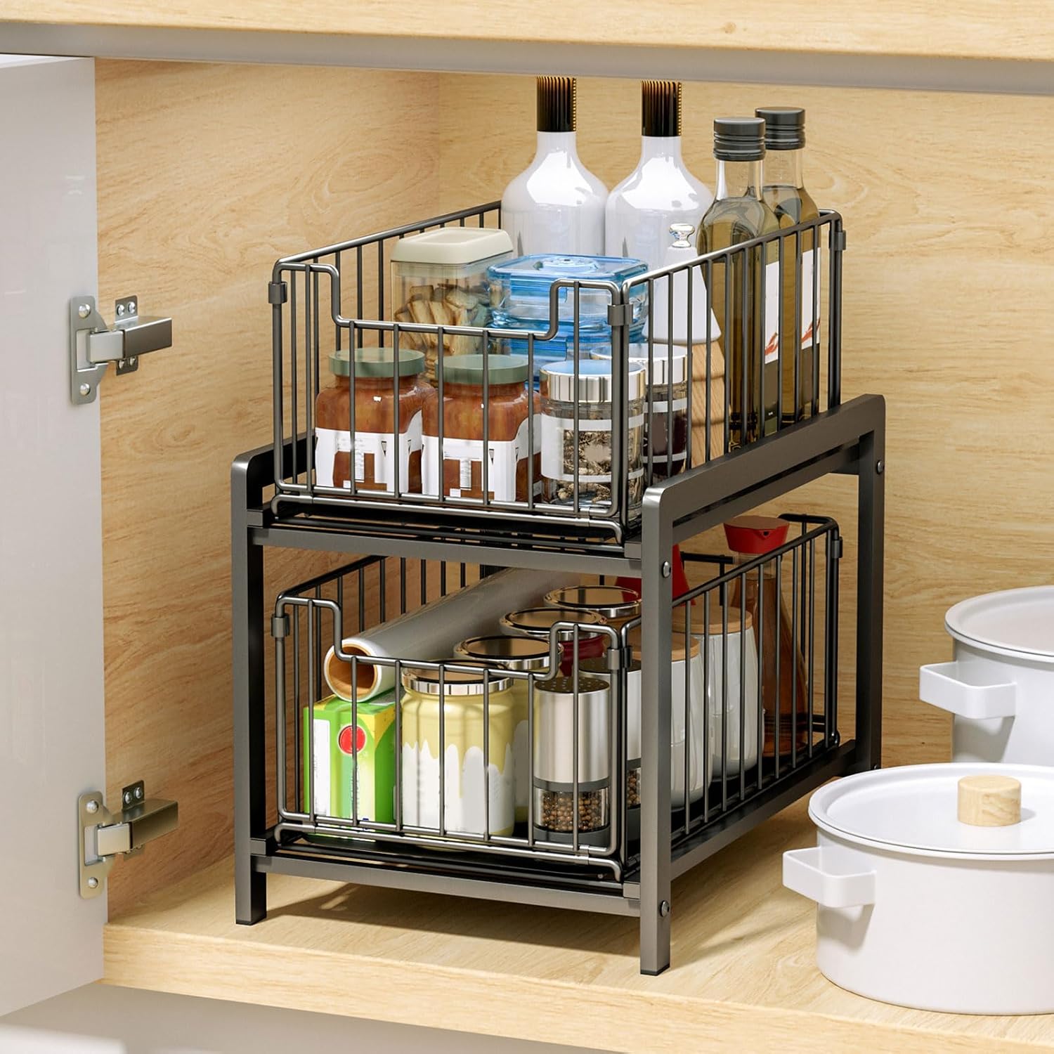 CARLA HOME 2 Tier Sliding Cabinet Organizer Drawer Storage Rack for Kitchen or Bathroom - Image 2