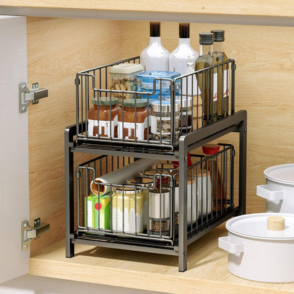 CARLA HOME 2 Tier Sliding Cabinet Organizer Drawer Storage Rack for Kitchen or Bathroom - Image 2
