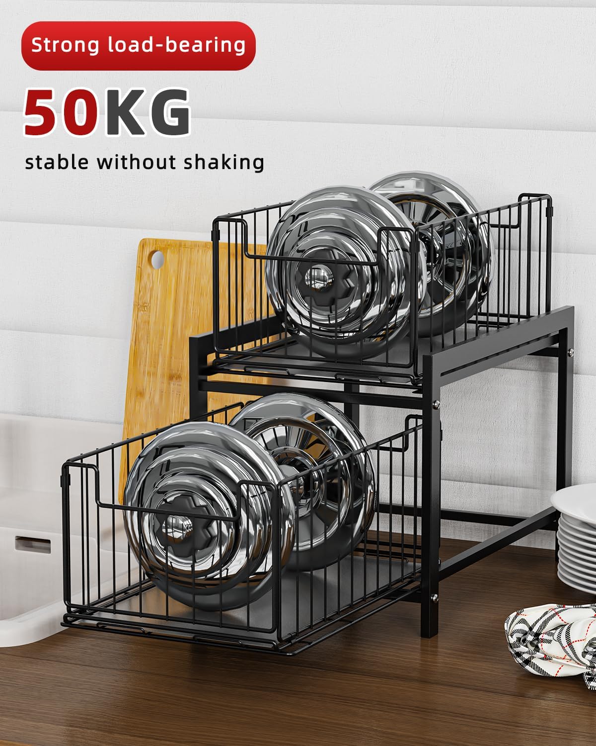 CARLA HOME 2 Tier Sliding Cabinet Organizer Drawer Storage Rack for Kitchen or Bathroom - Image 4