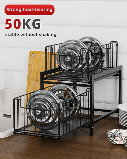 CARLA HOME 2 Tier Sliding Cabinet Organizer Drawer Storage Rack for Kitchen or Bathroom - Image 4