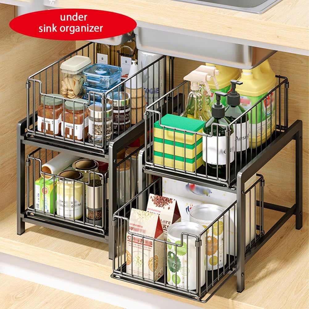 CARLA HOME 2 Tier Sliding Cabinet Organizer Drawer Storage Rack for Kitchen or Bathroom - Image 6