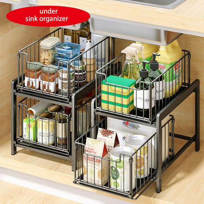 CARLA HOME 2 Tier Sliding Cabinet Organizer Drawer Storage Rack for Kitchen or Bathroom - Image 6