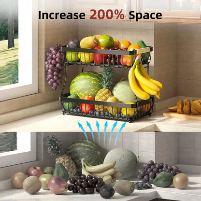 CARLA HOME 2-Tier Fruit Basket Metal Storage Bowl Kitchen Counter Organizer with Handles for Fruits, Vegetables, Snacks & Bread - Image 2