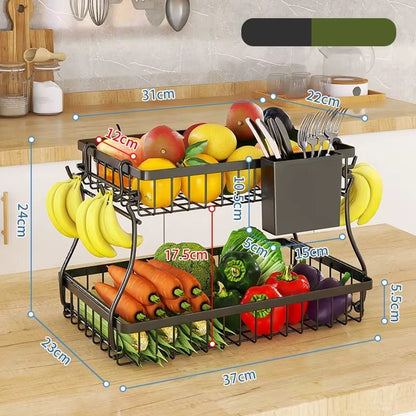 CARLA HOME 2-Tier Fruit Basket Metal Storage Bowl Kitchen Counter Organizer with Handles for Fruits, Vegetables, Snacks & Bread - Image 6