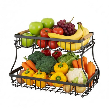 CARLA HOME 2-Tier Fruit Basket Metal Storage Bowl Kitchen Counter Organizer with Handles for Fruits, Vegetables, Snacks & Bread - Image 8
