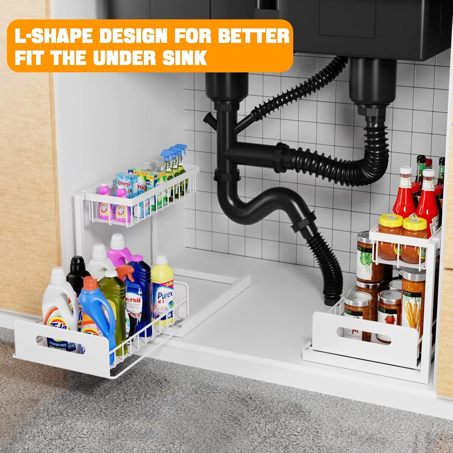 CARLA HOME 2 Tier Under Sink Organiser with Sliding Drawers for Kitchen & Bathroom - Image 3