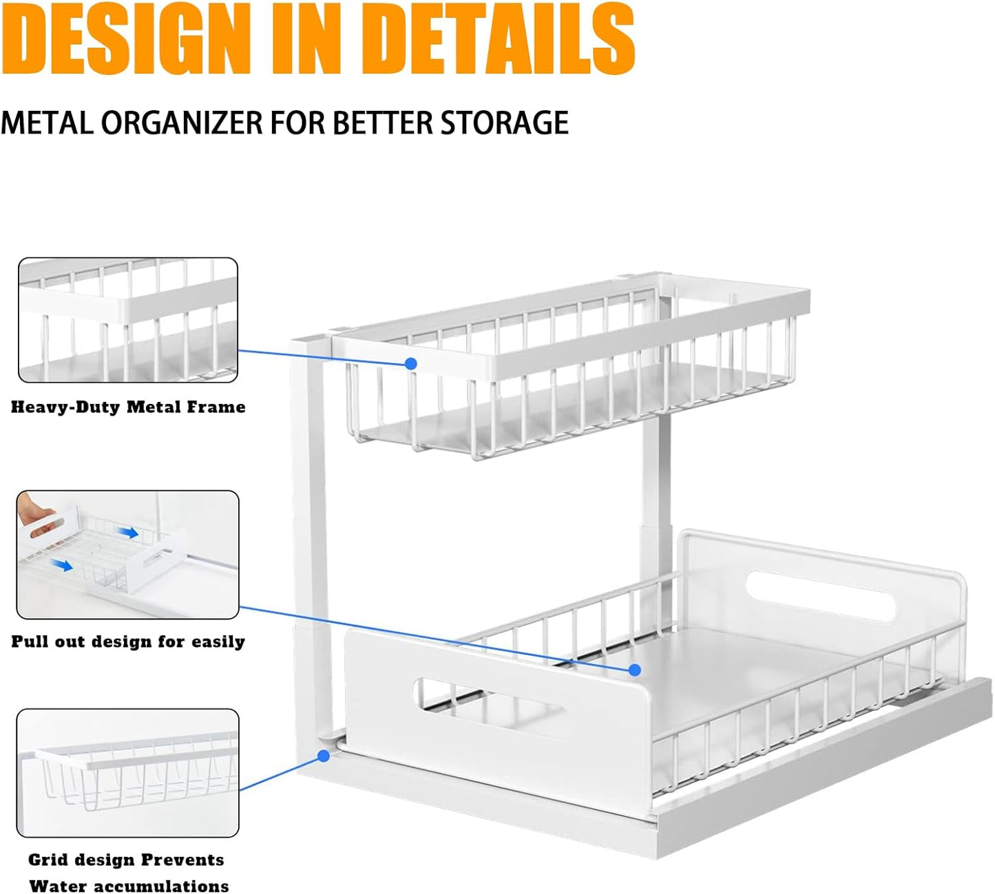 CARLA HOME 2 Tier Under Sink Organiser with Sliding Drawers for Kitchen & Bathroom - Image 4