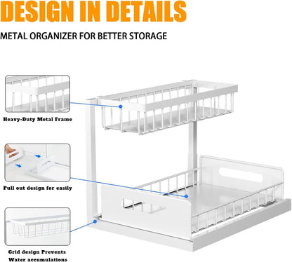 CARLA HOME 2 Tier Under Sink Organiser with Sliding Drawers for Kitchen & Bathroom - Image 4