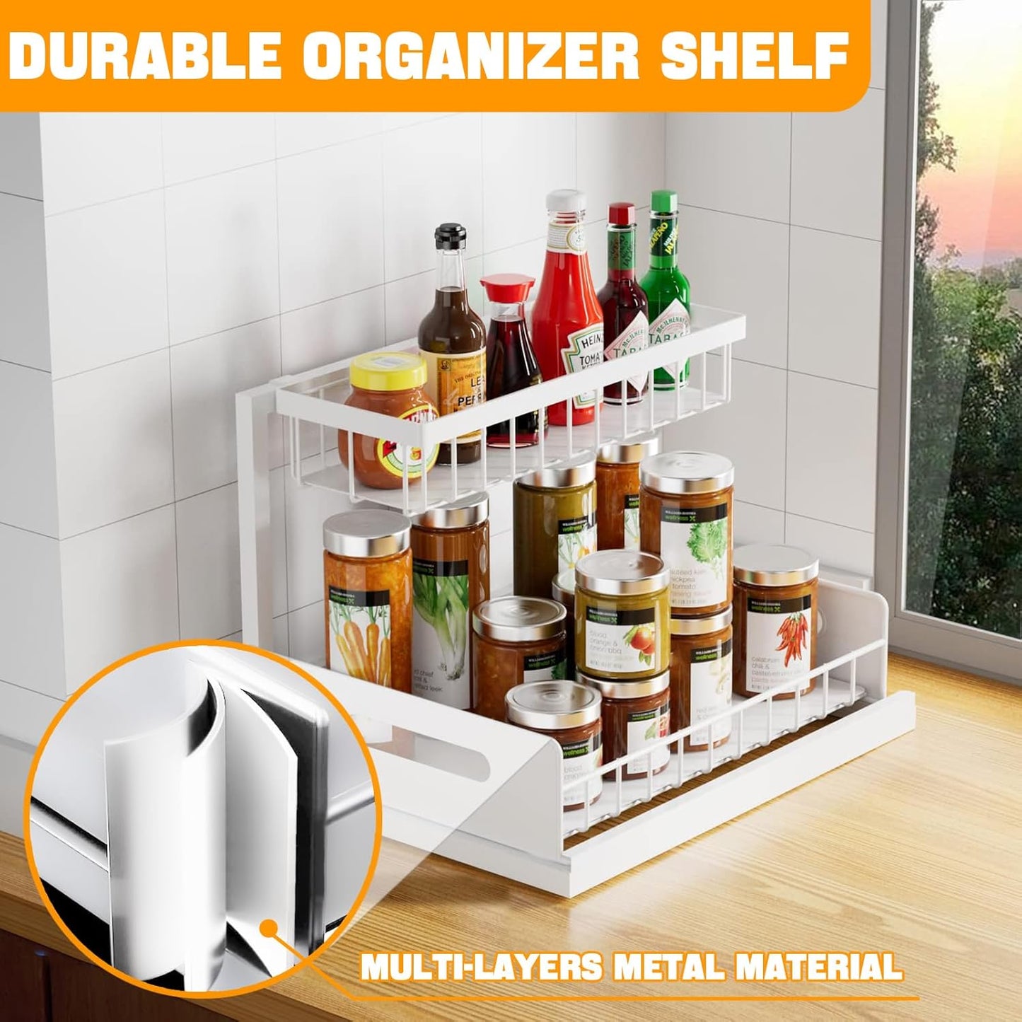 CARLA HOME 2 Tier Under Sink Organiser with Sliding Drawers for Kitchen & Bathroom - Image 6