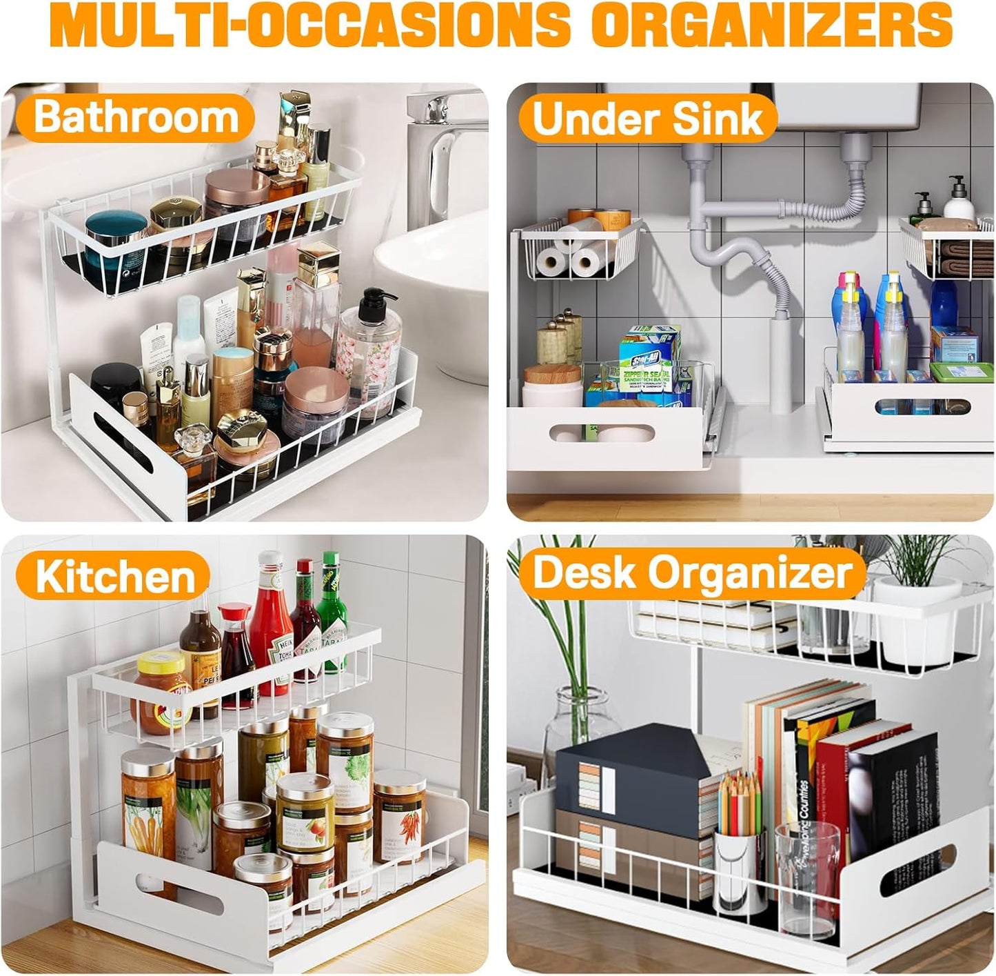 CARLA HOME 2 Tier Under Sink Organiser with Sliding Drawers for Kitchen & Bathroom - Image 7