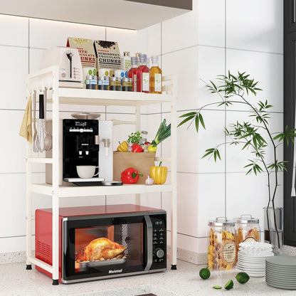 CARLA HOME 3-Tier Microwave Oven Rack with Adjustable Metal Kitchen Shelf Stand for Countertop Storage and 6 Hooks for Utensils - Image 2