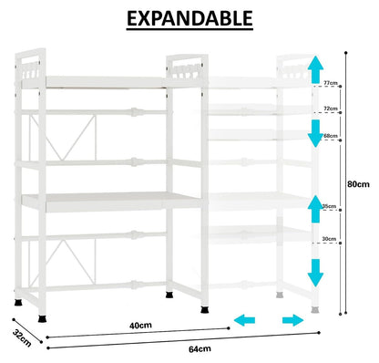 CARLA HOME 3-Tier Microwave Oven Rack with Adjustable Metal Kitchen Shelf Stand for Countertop Storage and 6 Hooks for Utensils - Image 3