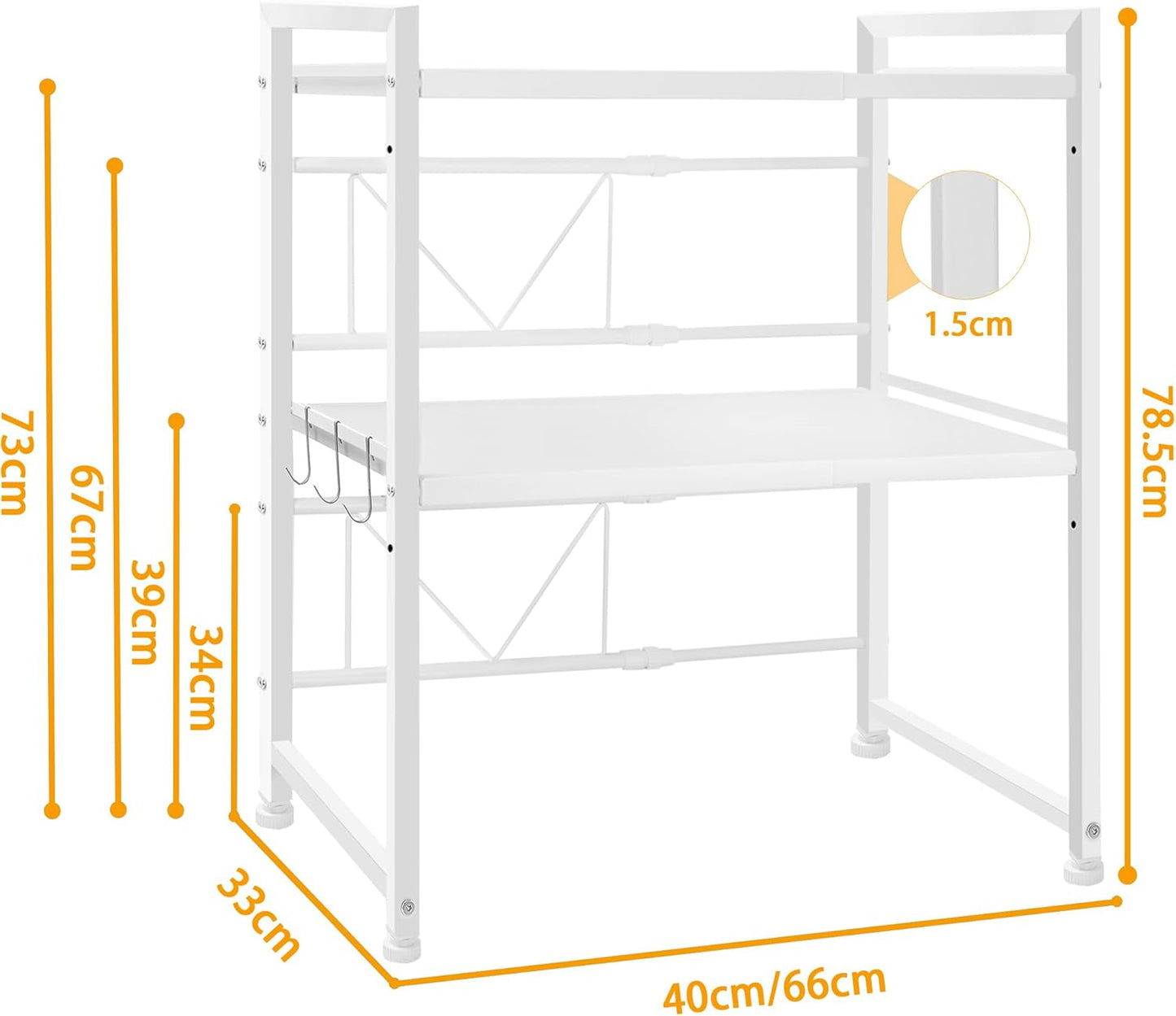CARLA HOME 3-Tier Microwave Oven Rack with Adjustable Metal Kitchen Shelf Stand for Countertop Storage and 6 Hooks for Utensils - Image 8