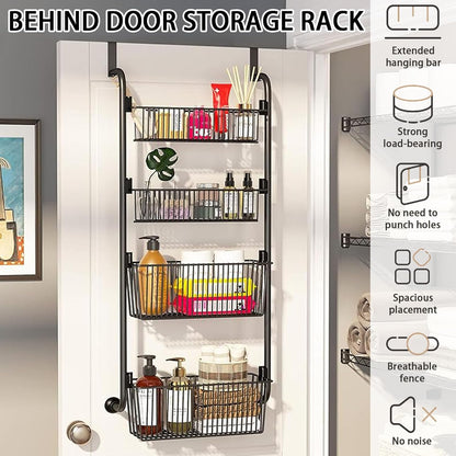 CARLA HOME 4-Tier Over the Door Organizer Heavy-Duty Metal Pantry Rack with Hanging Baskets for Home Kitchen Storage & Bathroom Door Organization - Image 2