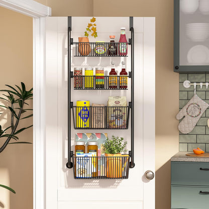 CARLA HOME 4-Tier Over the Door Organizer Heavy-Duty Metal Pantry Rack with Hanging Baskets for Home Kitchen Storage & Bathroom Door Organization - Image 8