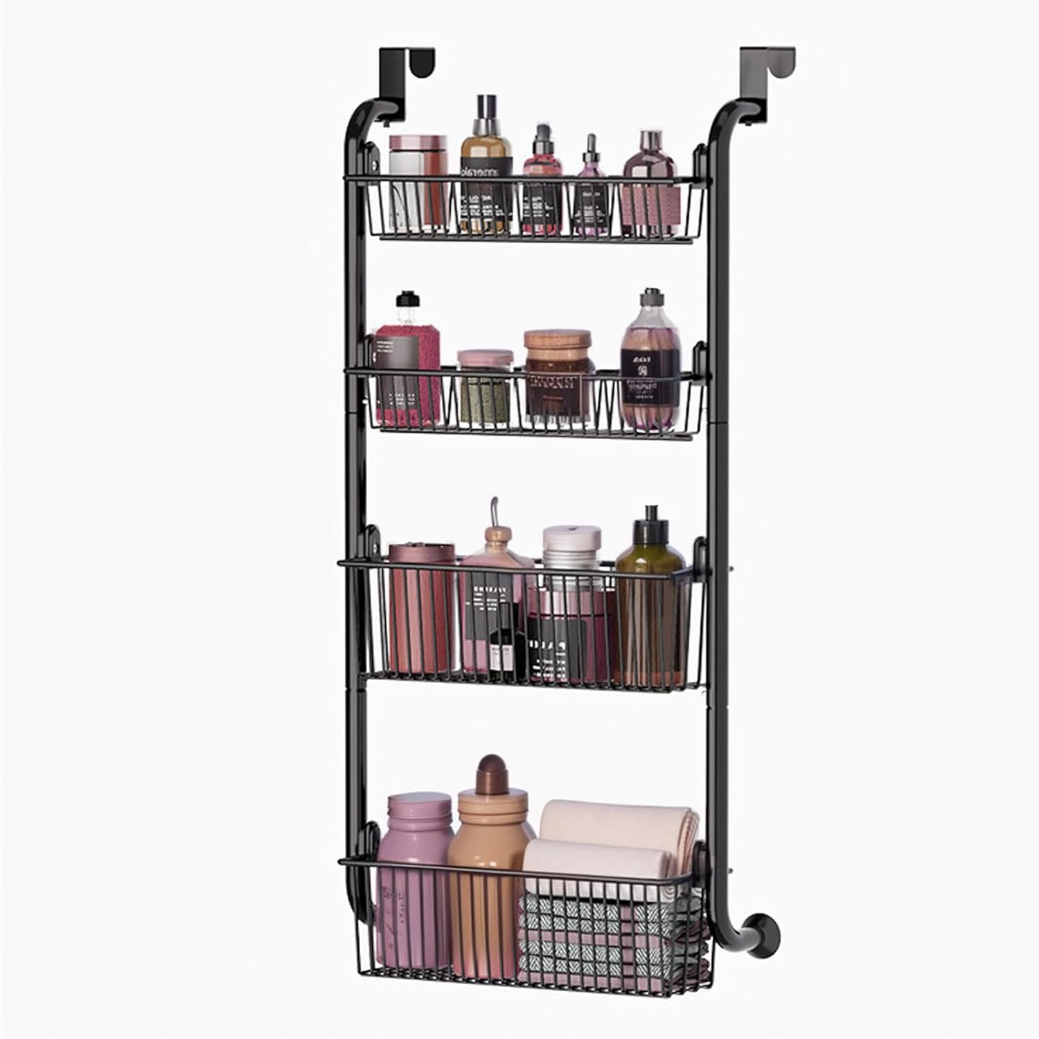 CARLA HOME 4-Tier Over the Door Organizer Heavy-Duty Metal Pantry Rack with Hanging Baskets for Home Kitchen Storage & Bathroom Door Organization - Image 9