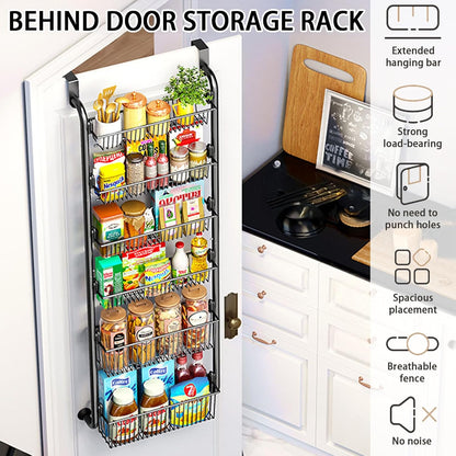 CARLA HOME 6-Tier Over the Door Organizer Heavy-Duty Metal Pantry Rack with Hanging Baskets for Home Kitchen Storage & Bathroom Door Organization (Black) - Image 3