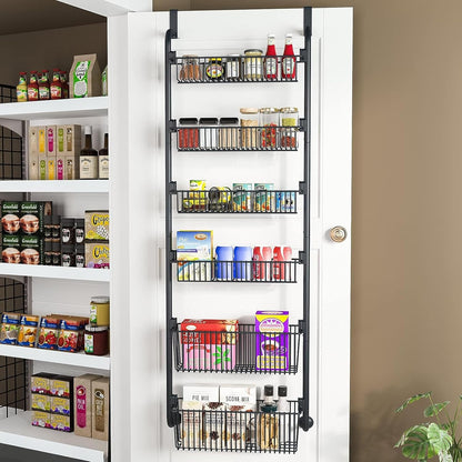 CARLA HOME 6-Tier Over the Door Organizer Heavy-Duty Metal Pantry Rack with Hanging Baskets for Home Kitchen Storage & Bathroom Door Organization (Black) - Image 8