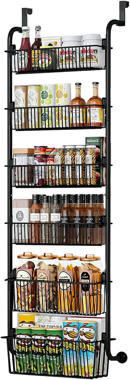 CARLA HOME 6-Tier Over the Door Organizer Heavy-Duty Metal Pantry Rack with Hanging Baskets for Home Kitchen Storage & Bathroom Door Organization (Black) - Image 9