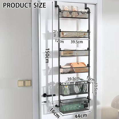 CARLA HOME 6-Tier Over the Door Organizer Heavy-Duty Metal Pantry Rack with Hanging Baskets for Home Kitchen Storage & Bathroom Door Organization (White) - Image 6