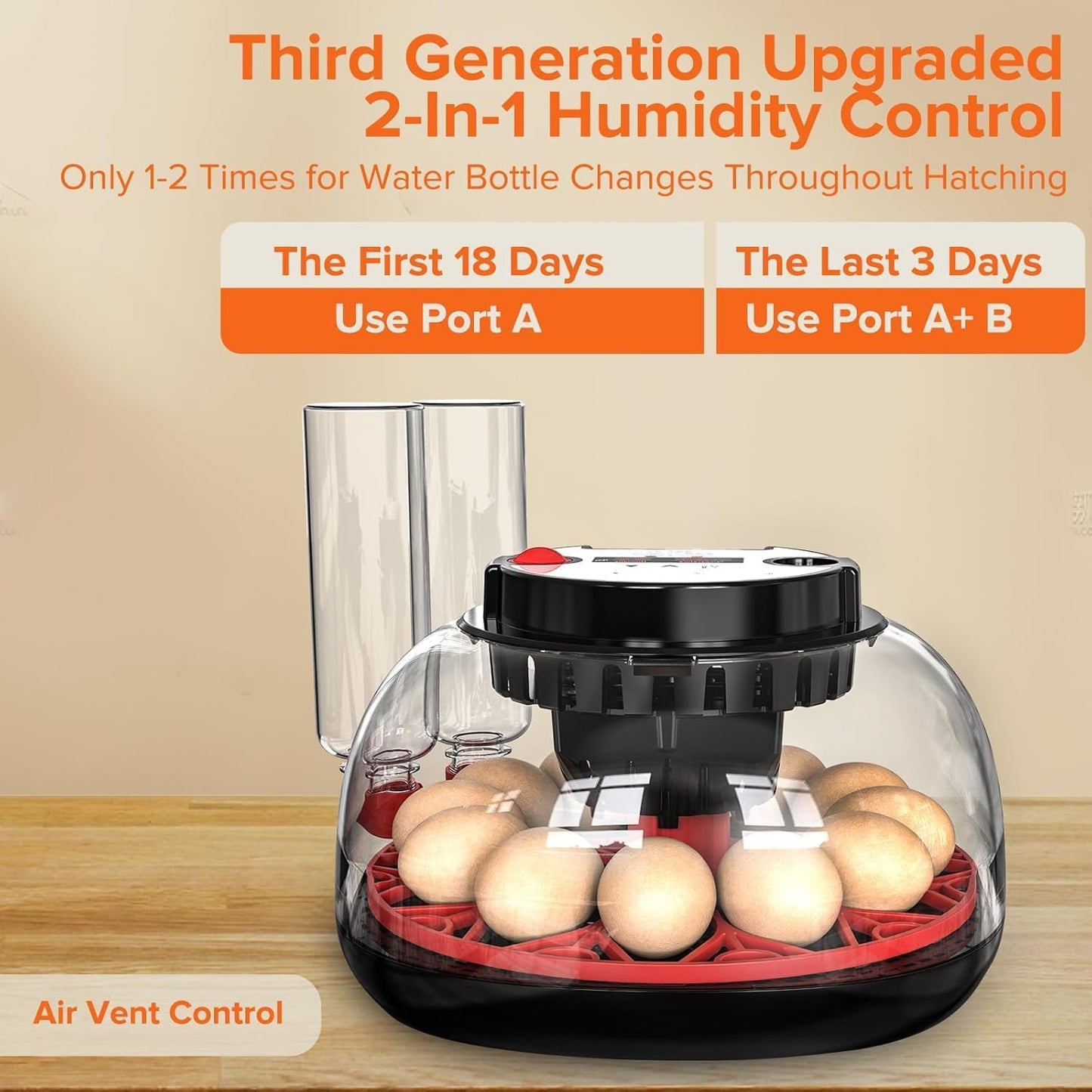 CARLA HOME 12 Egg Incubator with Automatic Turning, LED Display, Humidity & Temperature Control, Auto Water System & Built-in Egg Candler for Chicken, Duck, Quail, Goose - Image 3