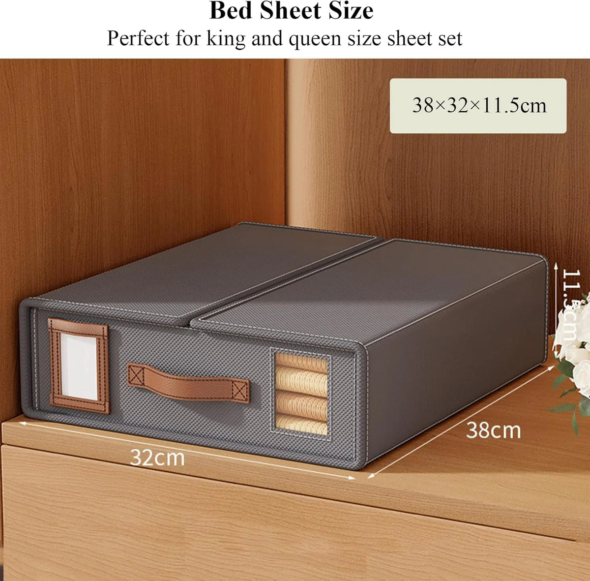 CARLA HOME Bed Sheet Organizer Set of 8 with Handle & Window for Covers, Pillowcases, Blankets, Clothes & Sheets (Grey) - Image 2