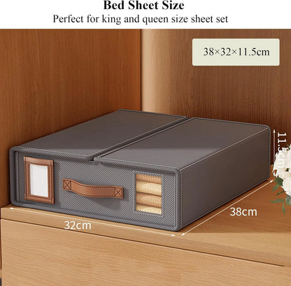 CARLA HOME Bed Sheet Organizer Set of 8 with Handle & Window for Covers, Pillowcases, Blankets, Clothes & Sheets (Grey) - Image 2