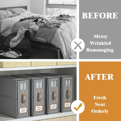 CARLA HOME Bed Sheet Organizer Set of 8 with Handle & Window for Covers, Pillowcases, Blankets, Clothes & Sheets (Grey) - Image 3