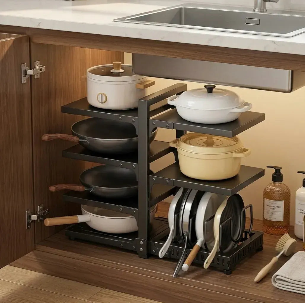 CARLA HOME Black 7 Tier Pan Organiser Rack - Heavy Duty - Adjustable - Pan Rack Kitchen - Image 2