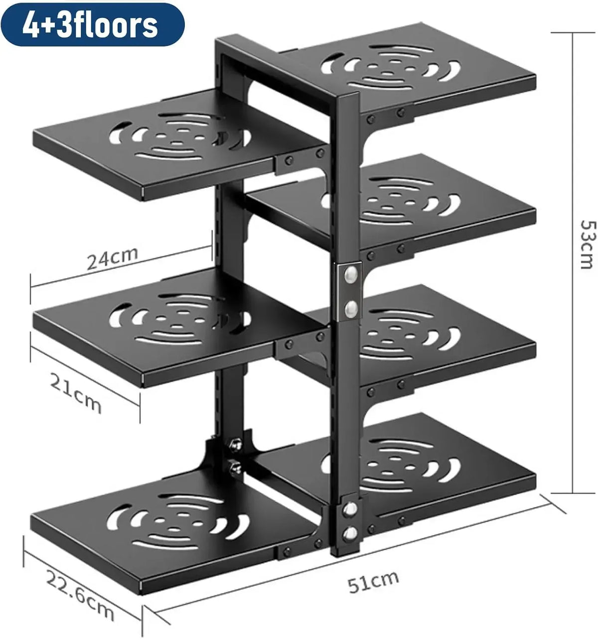 CARLA HOME Black 7 Tier Pan Organiser Rack - Heavy Duty - Adjustable - Pan Rack Kitchen - Image 3
