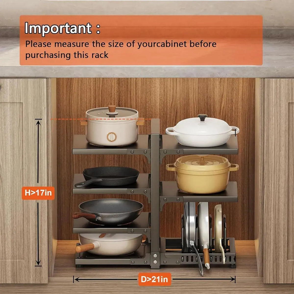 CARLA HOME Black 7 Tier Pan Organiser Rack - Heavy Duty - Adjustable - Pan Rack Kitchen - Image 6
