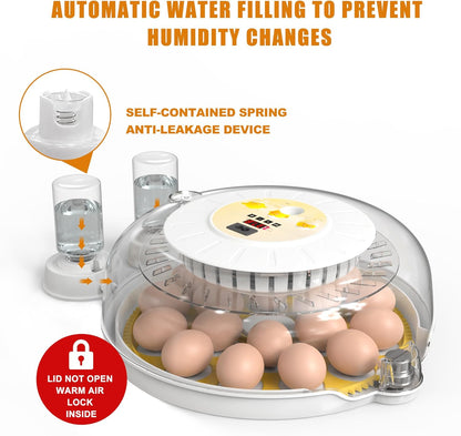 CARLA HOME 18 Egg Incubator with Automatic Turning, LED Display, Humidity & Temperature Control, Auto Water System & Built-in Egg Candler for Chicken, Duck, Quail, Goose - Image 4
