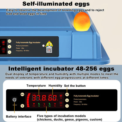 CARLA HOME 128 Egg Incubator with Automatic Turning, LED Display, Humidity & Temperature Control, Auto Water System & Built-in Egg Candler for Chicken, Duck, Quail, Goose - Image 3