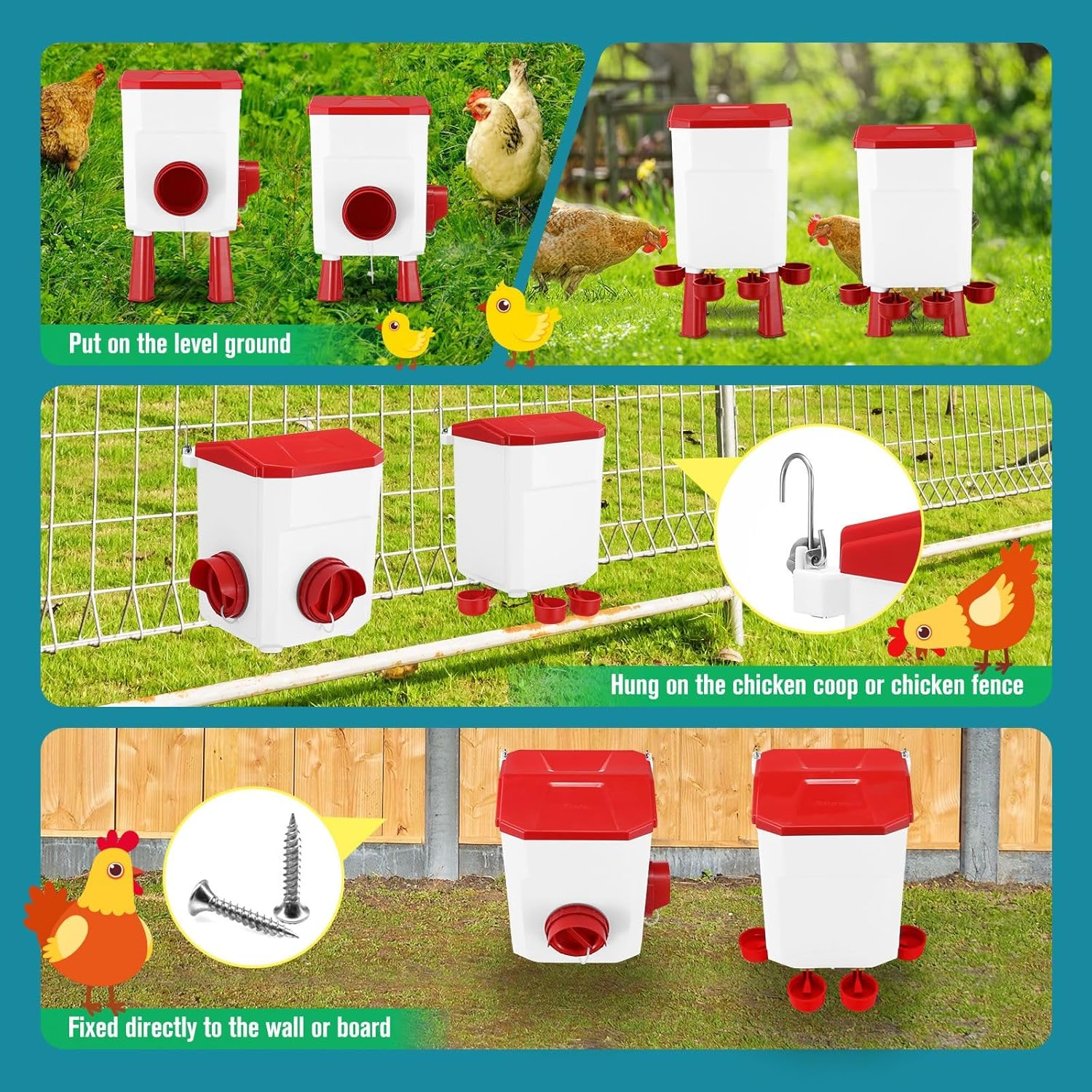 CARLA HOME Automatic Chicken Feeder Waterer Set with 8KG Food 7L Water Capacity for Coop, Chickens, Ducks, Quails (Red) - Image 5