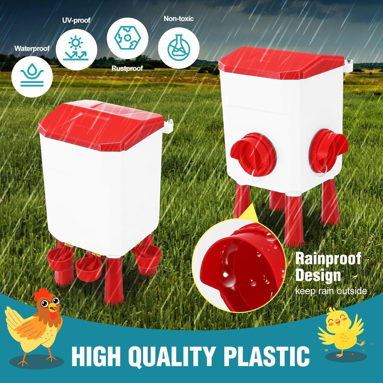 CARLA HOME Automatic Chicken Feeder Waterer Set with 8KG Food 7L Water Capacity for Coop, Chickens, Ducks, Quails (Red) - Image 8